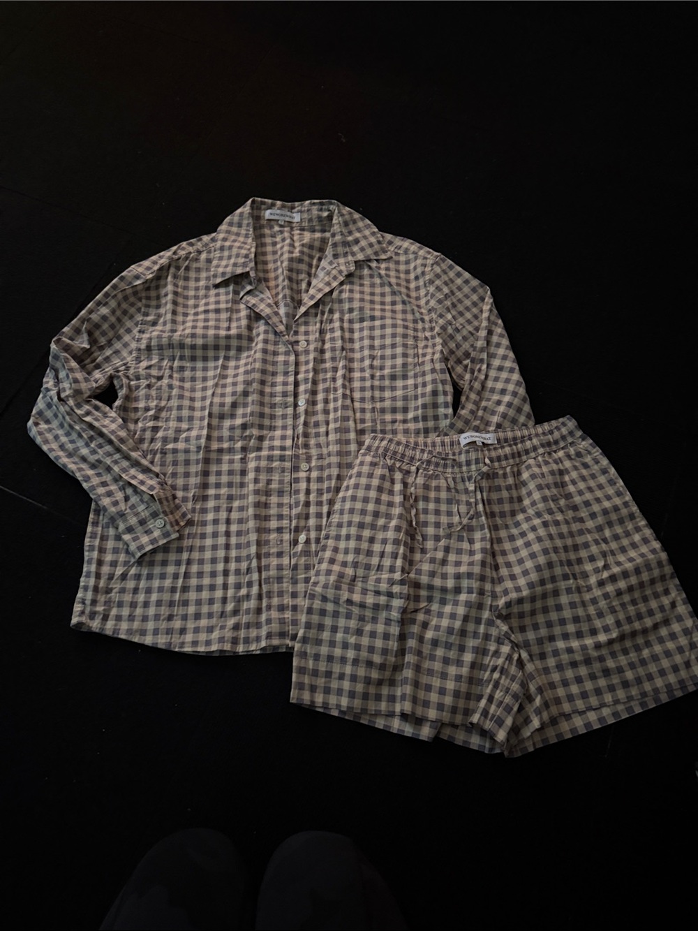 WeWoreWhat Brown and Cream checkered short set